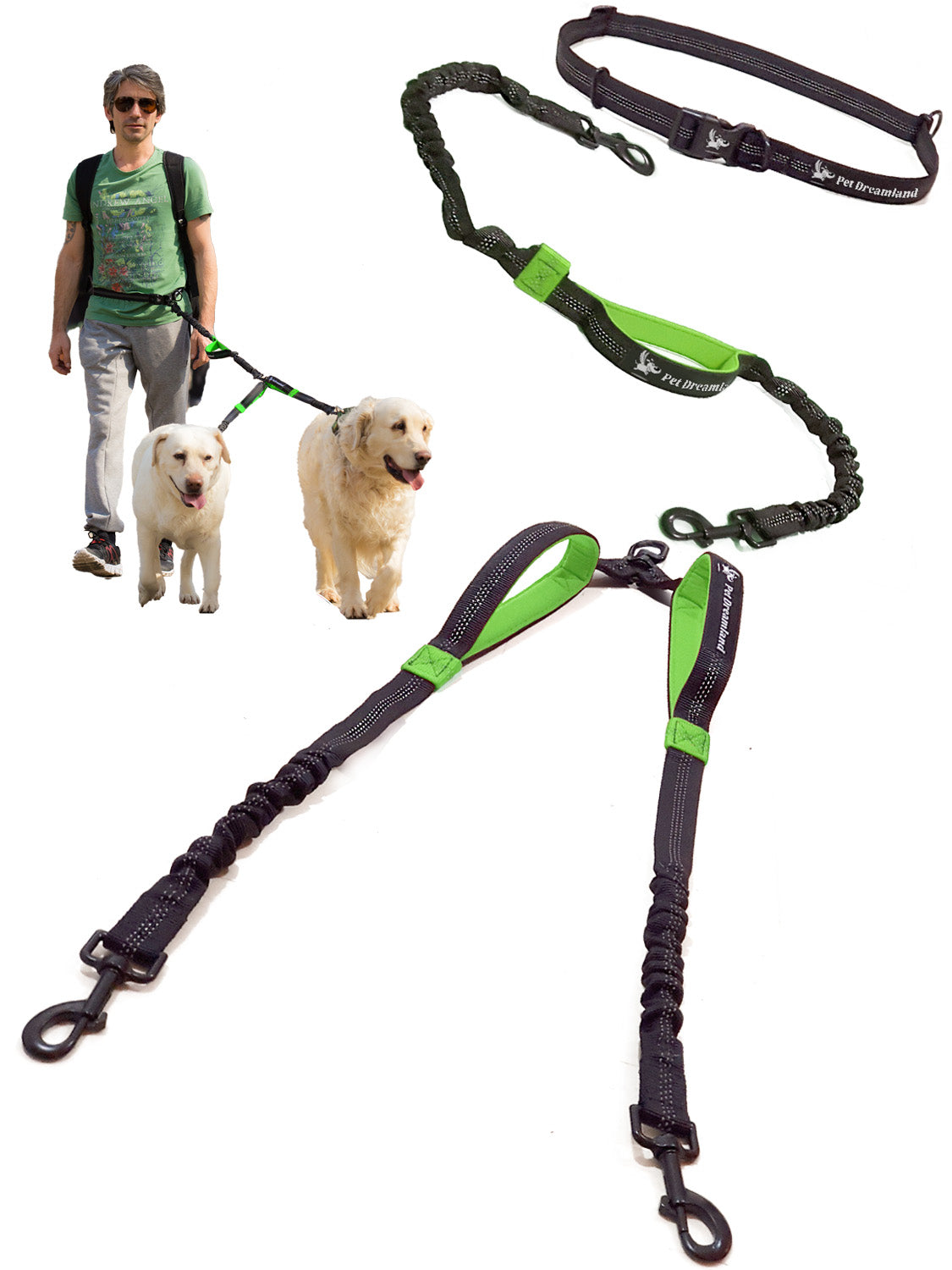 Hands Free Dog Leash for Two Large Dogs