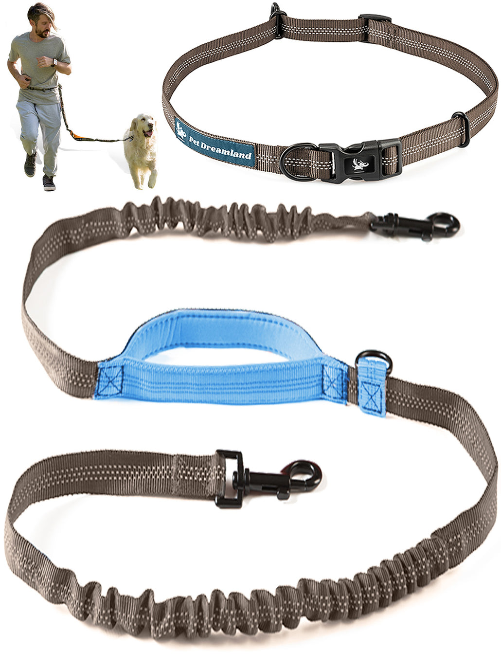 Hands Free Dog Leash with One Padded Handle